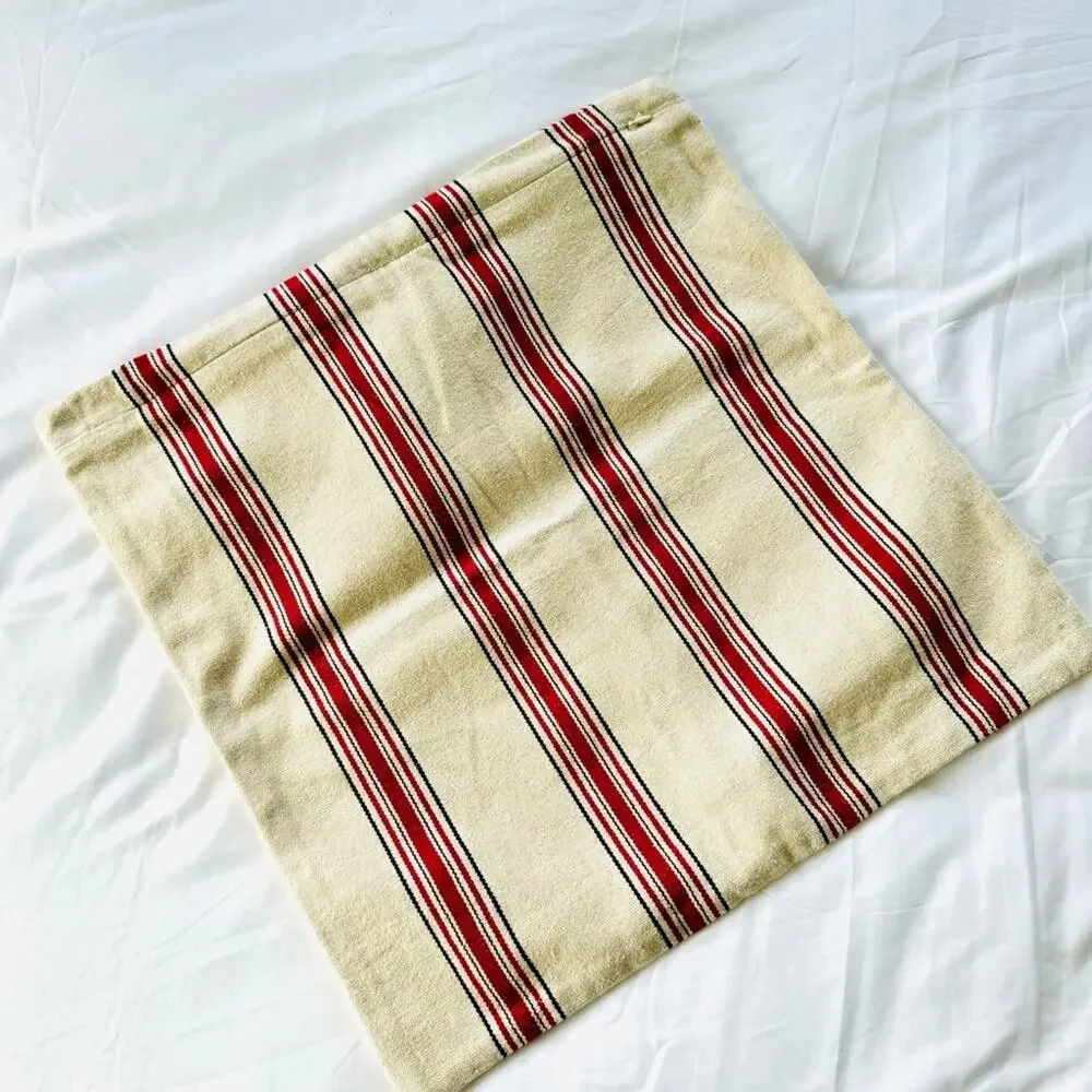 POTTERY BARN Red Black Tan Cream Bold Stripe Pattern Pillow Case Sham 20